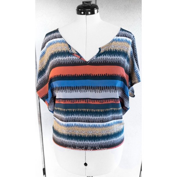CHELSEA FLOWER Multicolor Abstract Stripe Scoop-Neck Short-Sleeve Top - NWT! - Picture 2 of 16